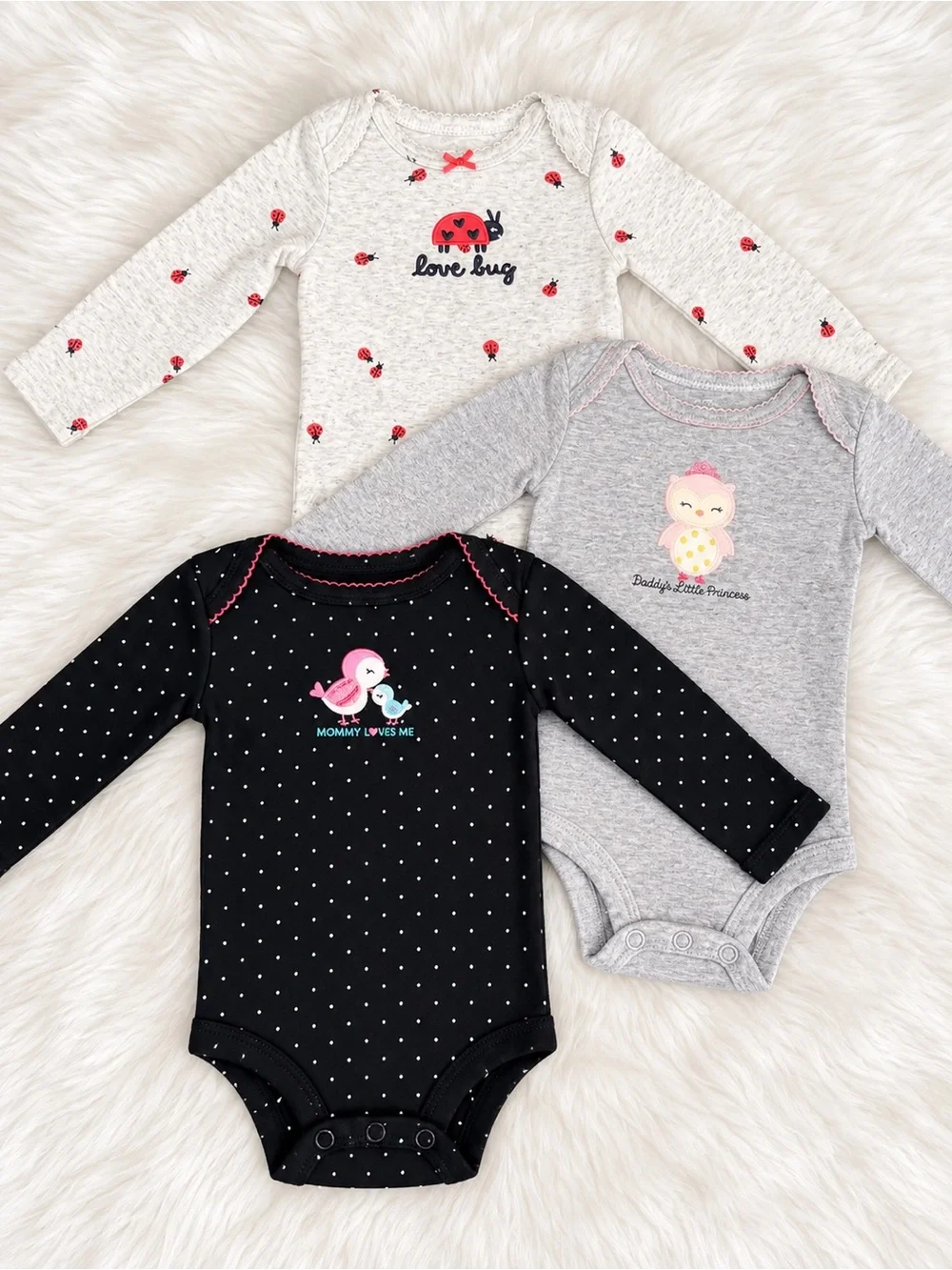 Baby Girl Long-Sleeve Bodysuit Bundle – 3 Piece